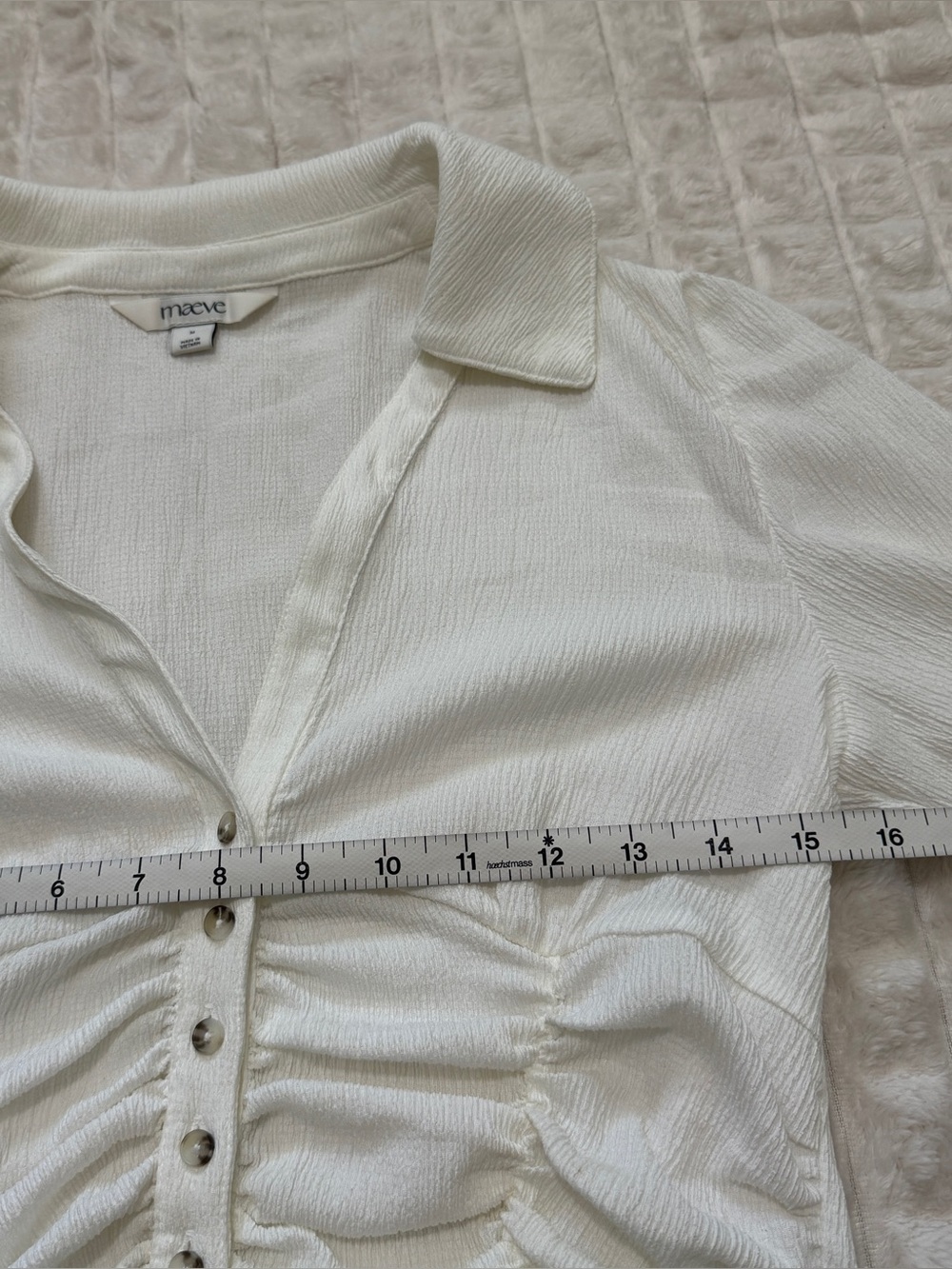 Maeve White Ruched Button-Down Blouse - Picture 5 of 7